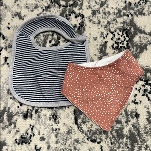 Striped Gray and Pink Baby Bib Set